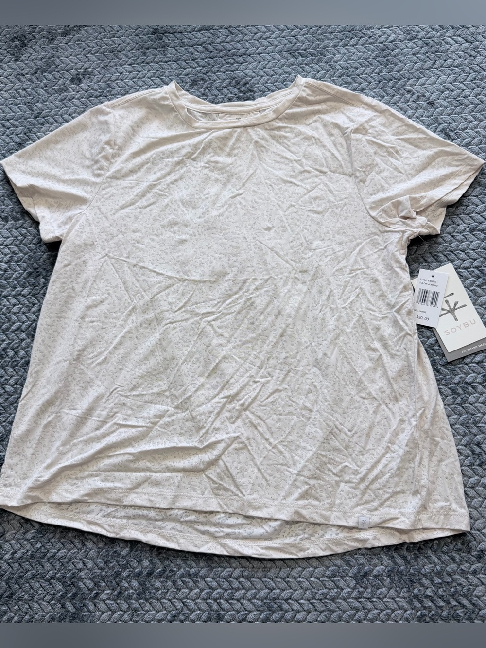 Soybu Jacquard Mesh Performance Tee in Almond Size Large NWT